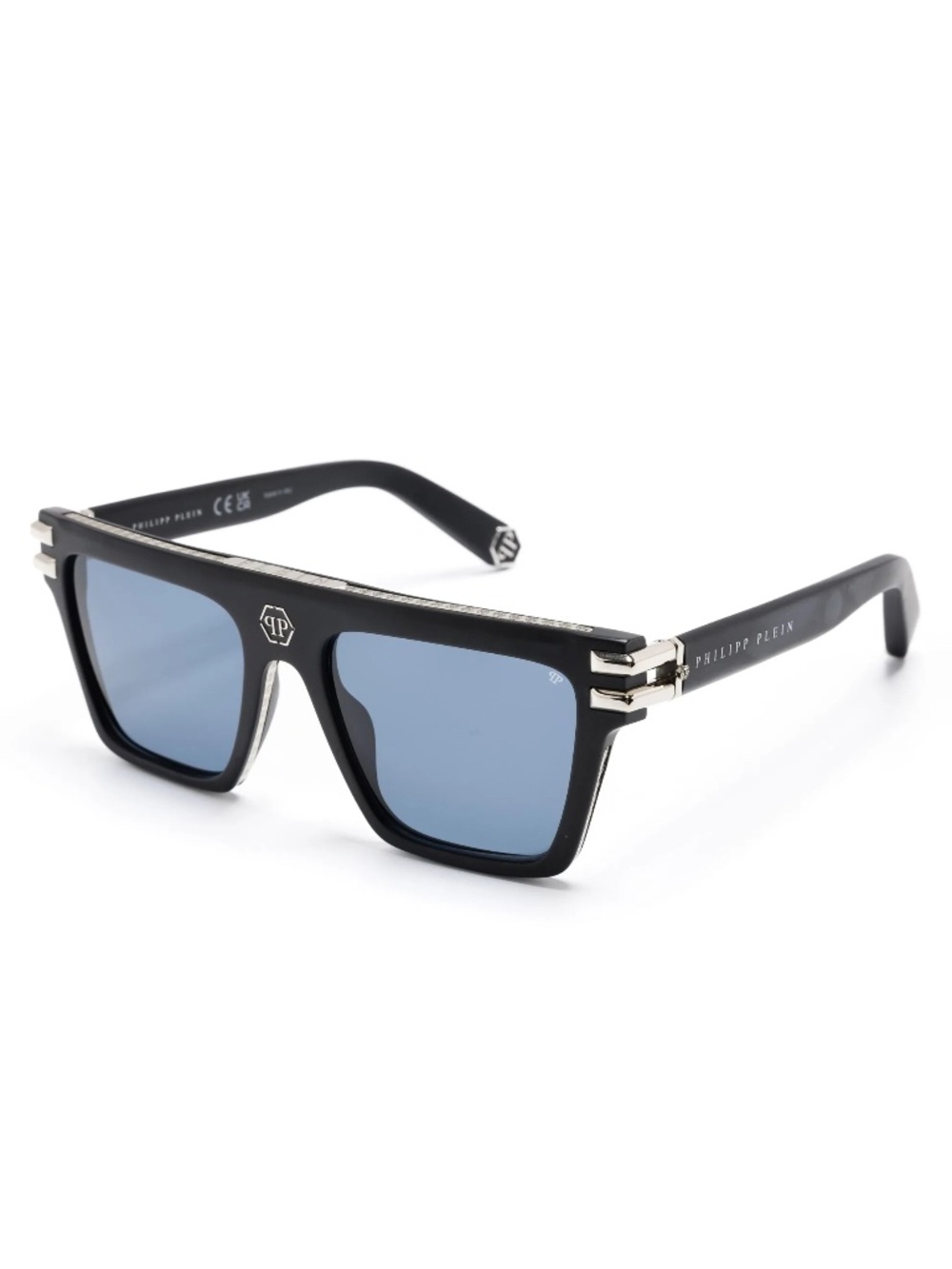NWT | Philipp Plein | Matte Black & Blue Rectangle Sunglasses - SPP108V - Picture 2 of 5